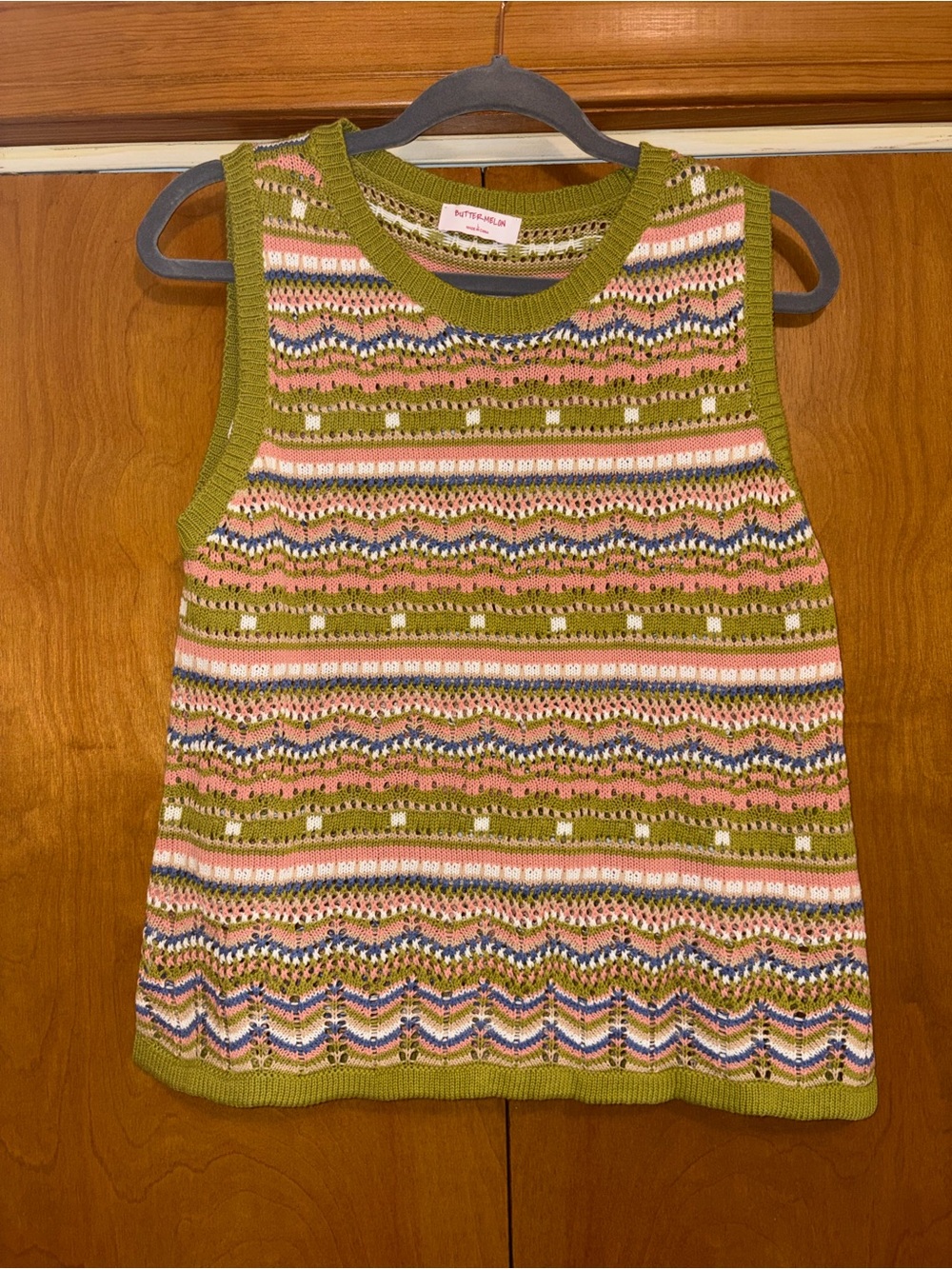 Bettye Muller Olive Multi-Color Knit Sleeveless Sweater Top